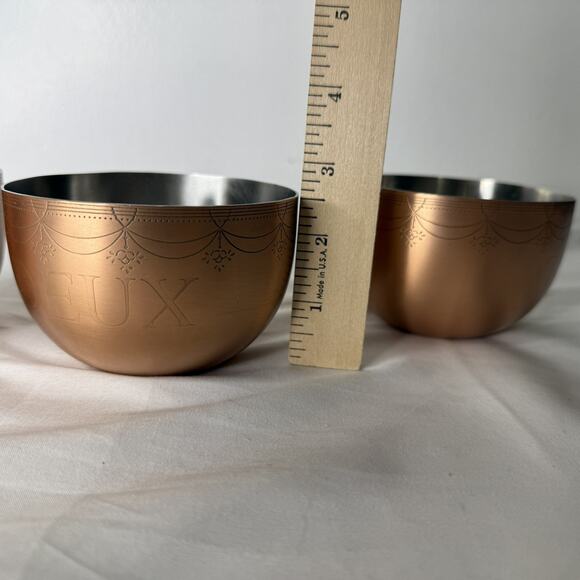 Anthropologie Copper Bowls Set 3 French Engraved Un Deux Trois Kitchen Decor - Picture 5 of 7